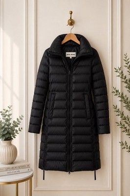DKNY Jeans XXS Long Puffer Coat Black 90% Duck Down Hooded NWT