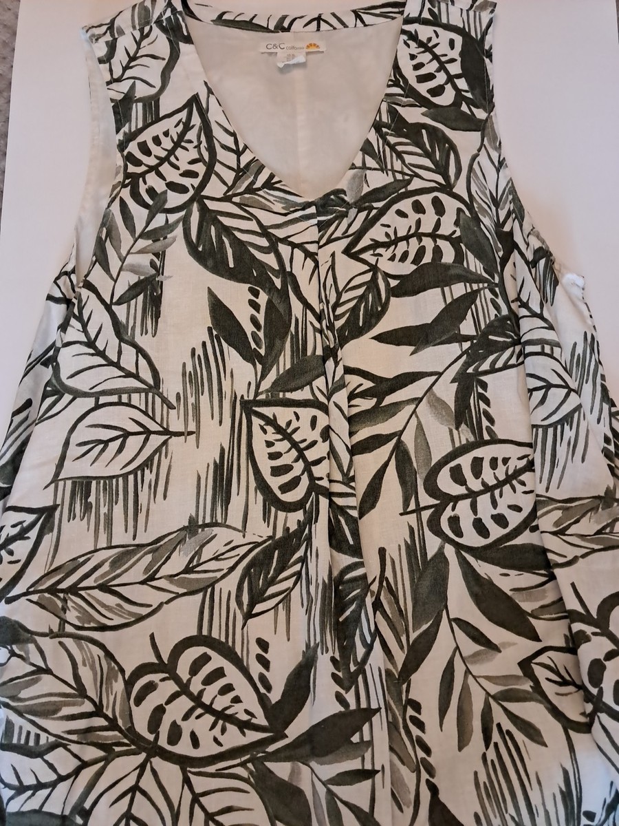 chinese dress ladies C&C California 100% Linen Tropical Print Mini Shift Dress Size Medium