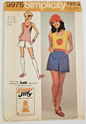 VTG 70s Simplicity Sewing Pattern 9975 Misses Skort & Knit Tank Top SIze 16 CUT