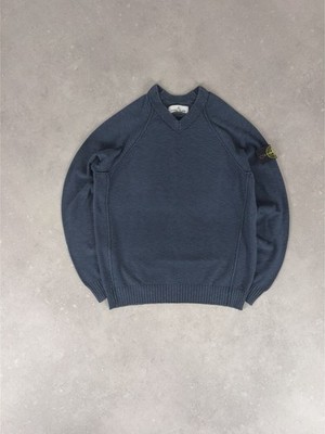 Stone Island V-Neck Knit Pullover Sweater Navyblau Dunkelblau M