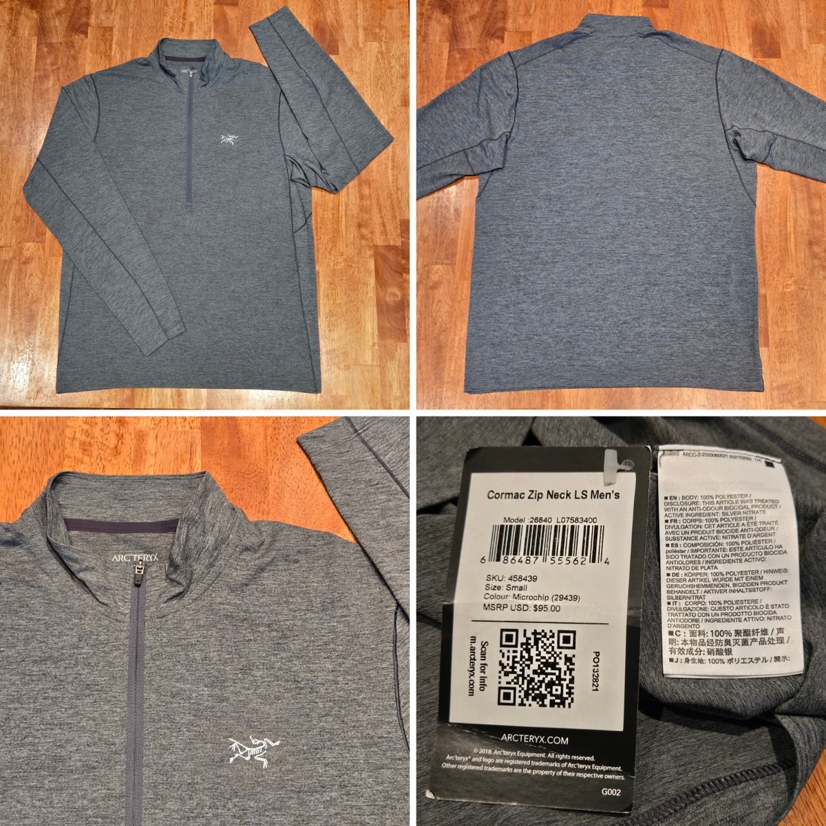 New! Arc'teryx Cormac 1/2 Zip Neck Long Sleeve Pullover Men's Size