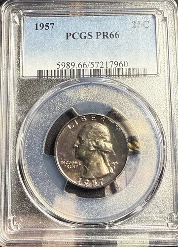 1957 Washington Silver 25C PCGS PR66 Colorful Toning