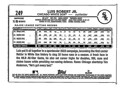 ebay5万円! L.ロベルト ルーキーカード SAPPHIRE EDITION 2024 Topps Chrome Sapphire Luis Robert Jr. Chicago White Sox | eBay