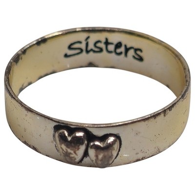 925 Sterling Silver Sisters Ring Double Heart Band Size 8.25 Vintage Gift Sweet
