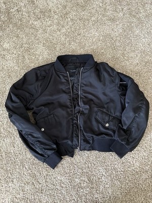PULL&BEAR Men s Black Bomber Jacket Full Zip Band Collar Size S