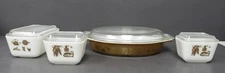 PYREX 4pc Early American 1.5qt Divided Casserole/3~ Refrigerator Dish+Lids~ MINT