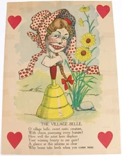 Vtg 1900 Odd Penny Dreadful Vinegar Valentine Chromolithograph THE VILLAGE BELLE