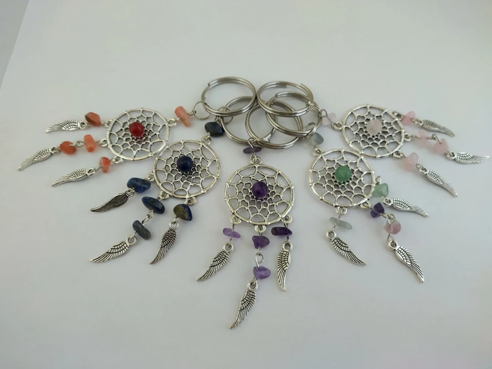 Set Of 5 Gemstone Keychains, Dreamcatcher Key Chains, Wholesale Pricing - Imagem 2 de 2