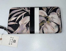 BRAND NEW BILLABONG BLACK FLORAL ZIP AROUND WALLET