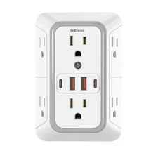 6 Outlet Extender Surge Protector Multi Plug Wall Adapter USB Charger Ports with
