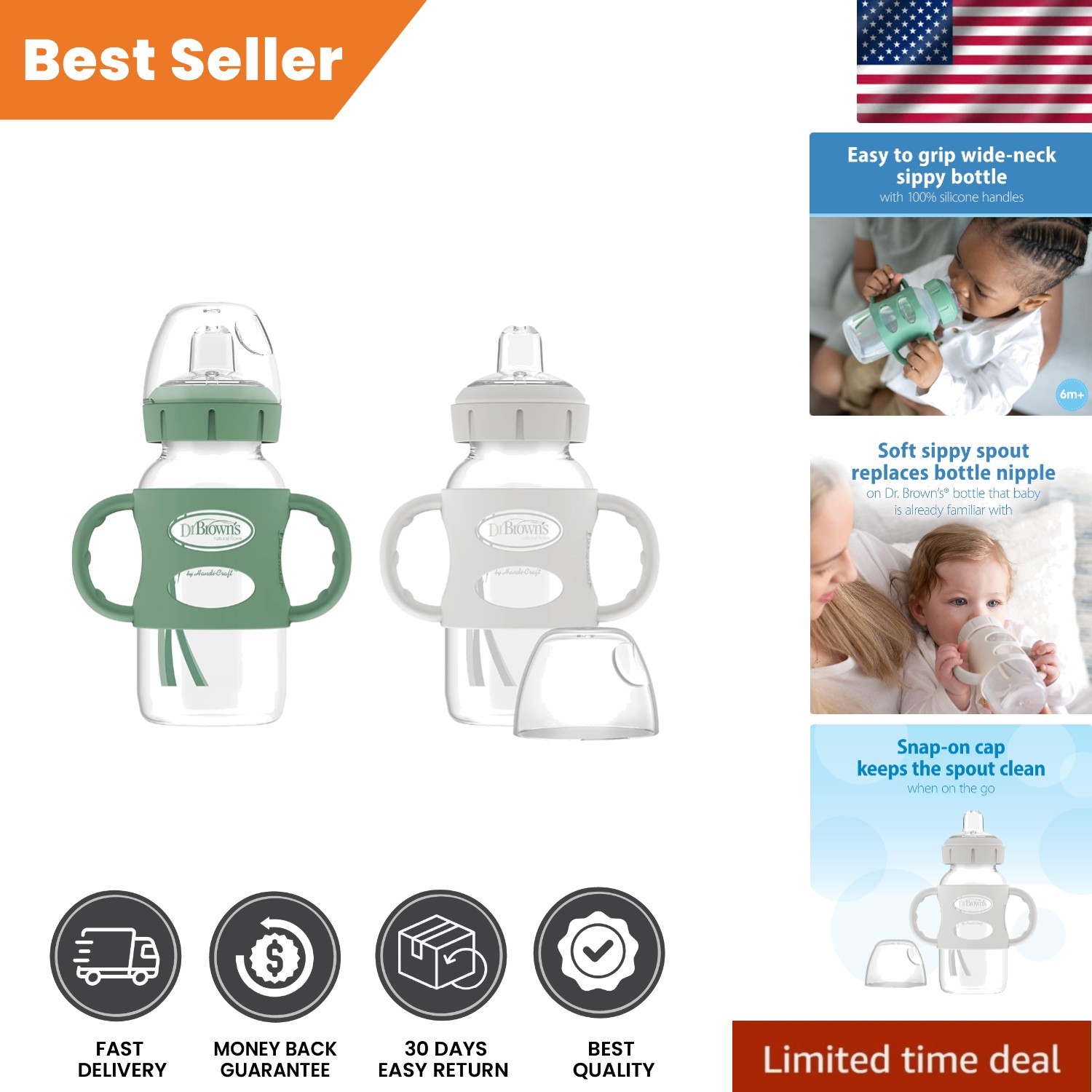 Dr. Brown&rsquo;s Milestones 9oz Wide-Neck Sippy Bottle with Sil