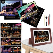 Scratch Art Paper Foil Colorful City Series Painting Adult Teen Craft Set 2