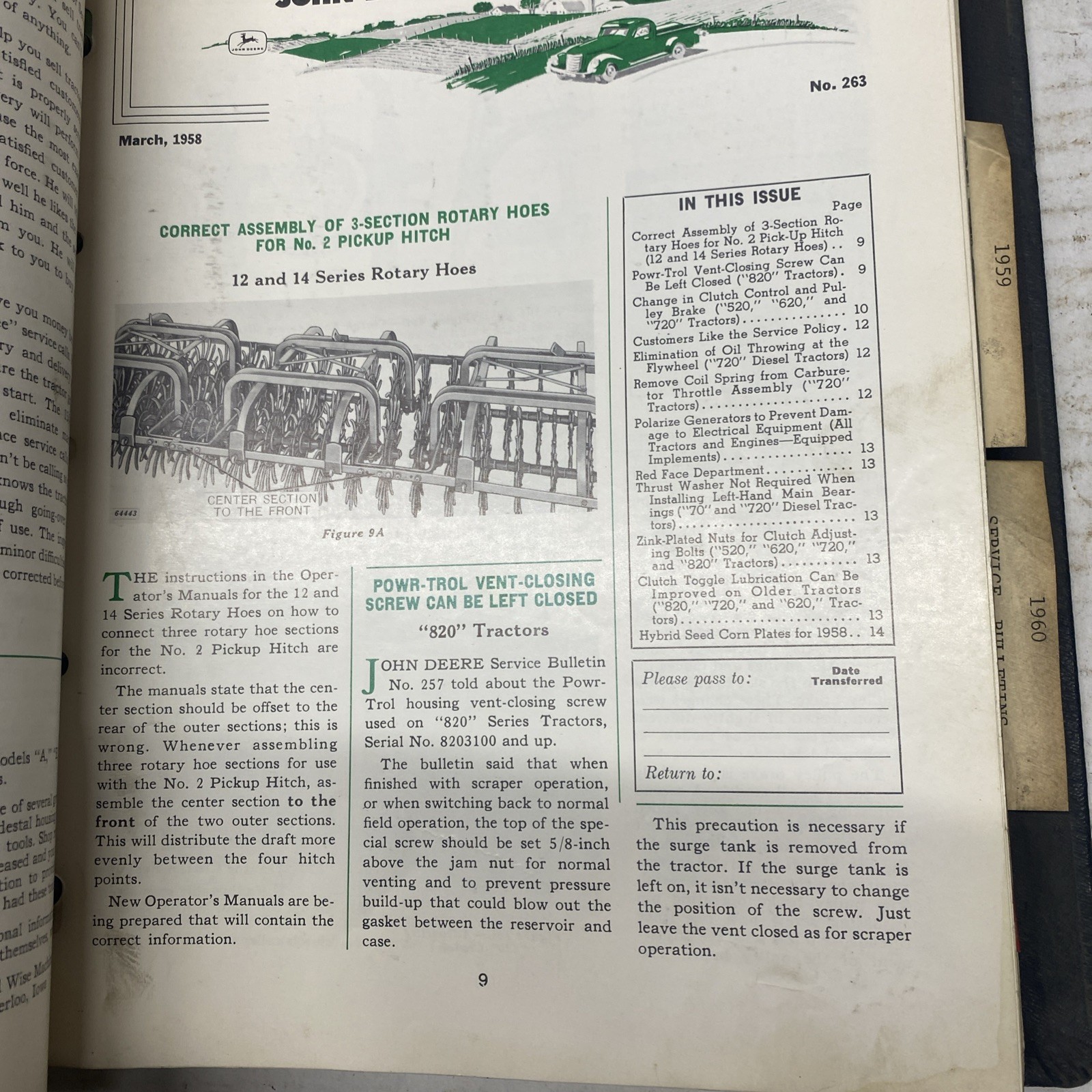 1958 59 60  John Deere General Sales Manual  Service Bulletins JM-12