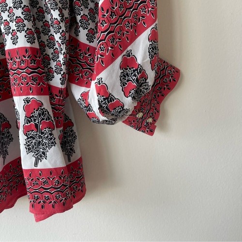 ULLA JOHNSON 100% Silk Printed Tie Neck Peasant Blouse Red Black Cream Size 2 - Picture 4 of 9