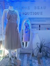 Champagne Gold Mermaid Sequin Chiffon Net Racer Back Evening Prom  Dress 12-14