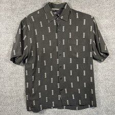 Nat Nast Shirt Men Medium Black 100 Silk Short Sleeve Button Bowling Limited Ed