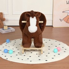 Kids Sturdy Plush Toy Ride On Rocking Horse Pony Animal Rocker Seat Gift
