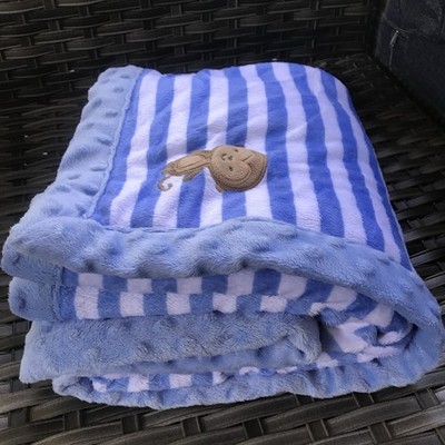 Carters Child of Mine Monkey Blue White Stripe Minky Dot Sherpa Baby Blanket