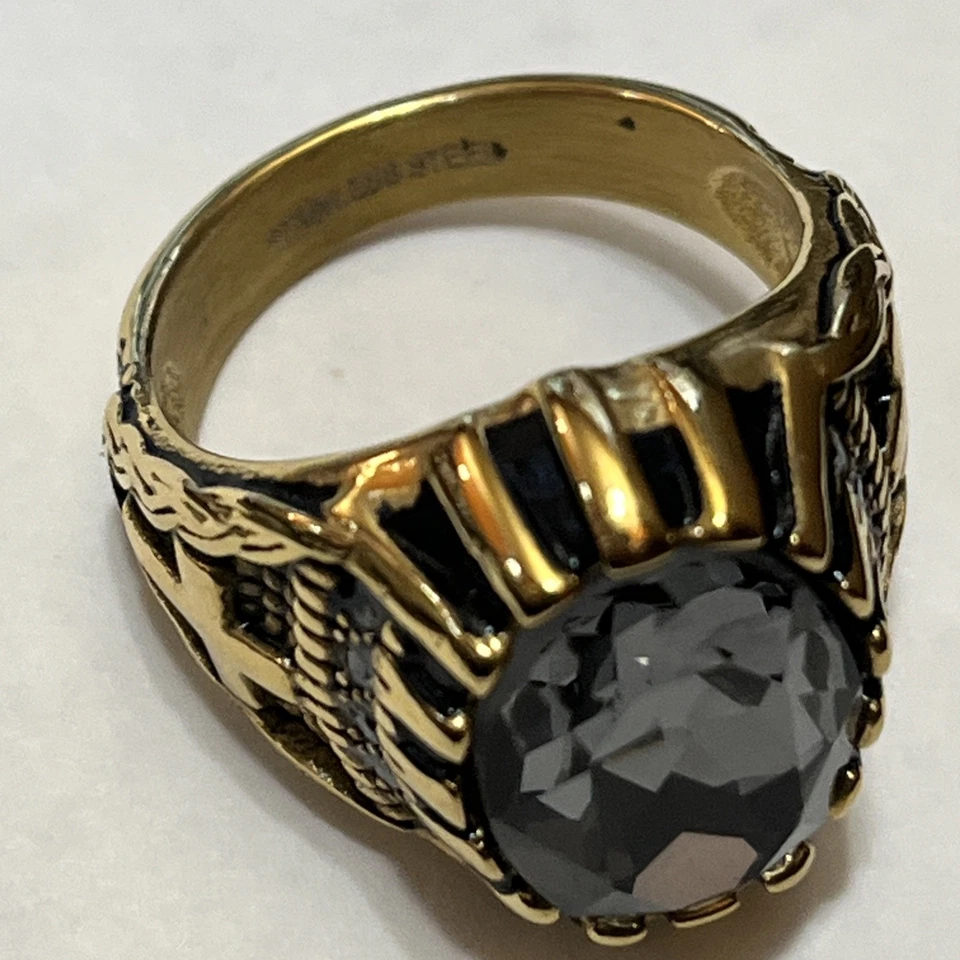 AnthonyJacobs stainless steel gold plated cross ring size 11 dark grey crystal - Image 4 of 4