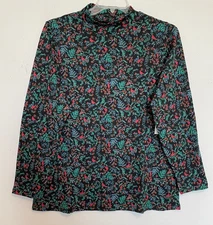 Croft & Barrow Size 3X Black cardinal print mock neck top, long sleeve, NWT