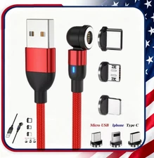 180°+360° Rotate Magnetic Charger Cable Phone Fast Charging Type C Micro USB Lot