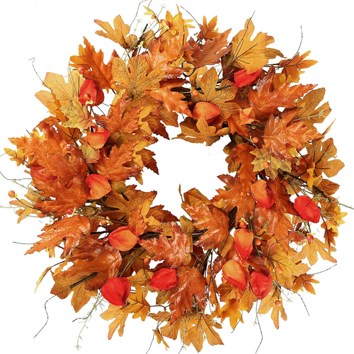 Fall Wreath 21’’Artificial Autumn Front Door Wreath with Orange Maple ...