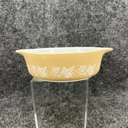 Vintage Pyrex 471 Sandalwood Tan White Ivy Leaf 1 Pint Casserole Dish - No Lid