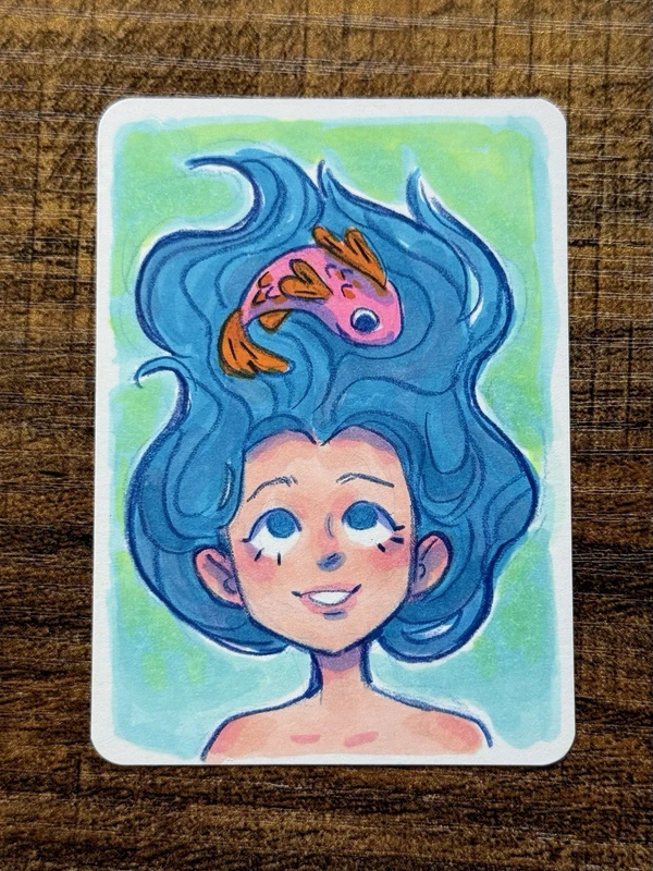 ACEO Original Mermaid Art “Fishy Friends” by Scribblebug 2.5” X 3.5”