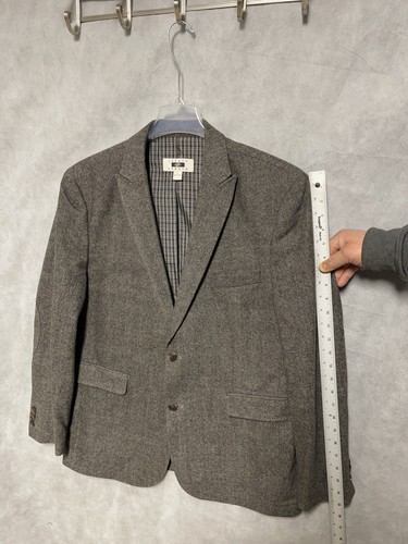 Joseph Abboud Blazer Men 42R Gray Beige Heringbone Flannel Elbow Pads Peak Luxe - Picture 5 of 11