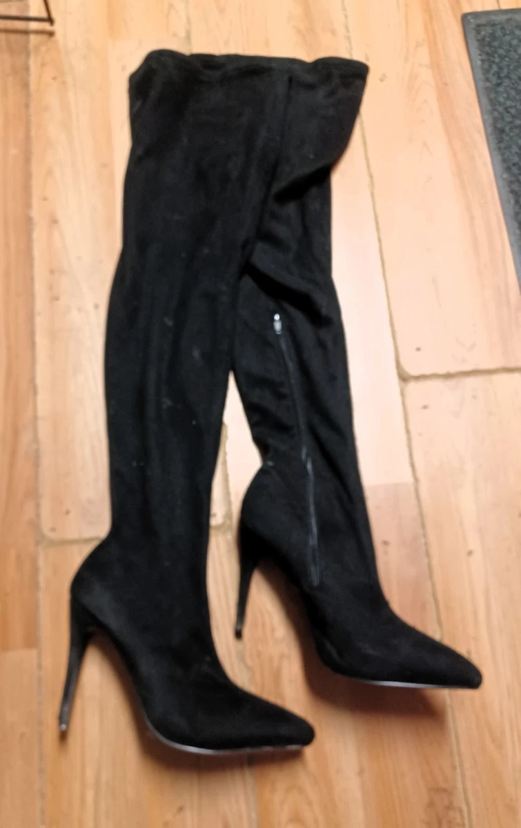 Anne Michelle Botas Hasta la Rodilla Mujer Talla 10 Tacón Stiletto Negro Hibisco