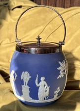 Vintage Wedgwood Blue Jasperware Biscuit Barrel mid C20