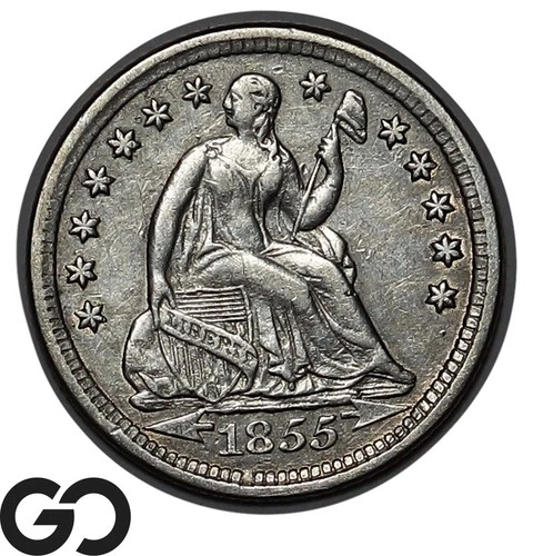 1855 Seated Liberty Half Dime, Arrows, Choice AU