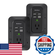 2 Pack Addtam Usb Wall Charger Surge Protector 5 Outlet Extender 4 Usb Charging