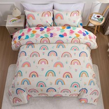 5 Piece Multi-Color Rainbow Comforter Set for Girls Boys Kids, Queen Size Car...