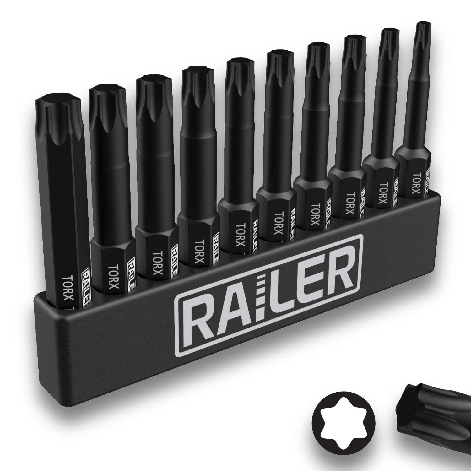 TORX Bit Set, Railer 10-Piece 6 Point TORX Screwdriver Bit Set. S2 Steel Impa...
