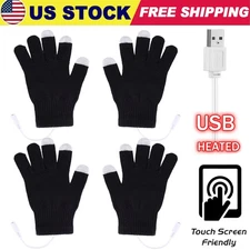 2 X Electric USB Heated Gloves Winter Touchscreen Mittens Knitting Hand Warmer