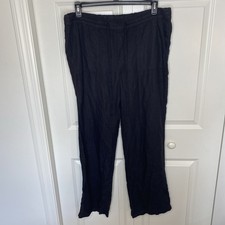 Caslon 100 Linen Black Pull On Pants Nordstrom Drawstring Pockets Sz Large