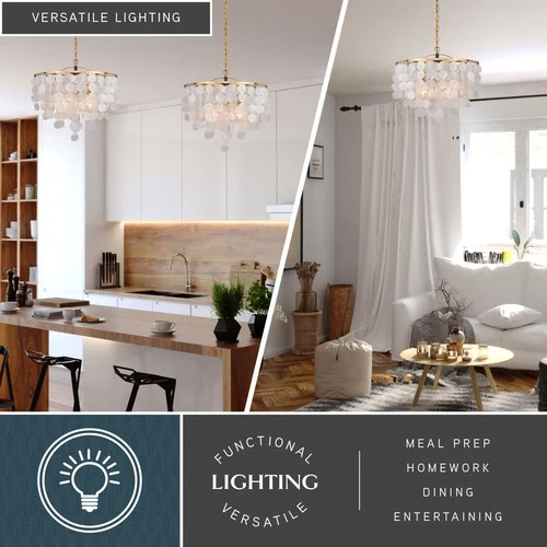 Vaxcel Lighting P0394 Elsa 20"W 3 Light Capiz Shell Pendant - Brass - Picture 11 of 12