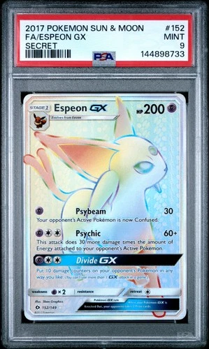 2017 POKEMON SUN & MOON SECRET #152 FULL ART/ESPEON GX PSA 9