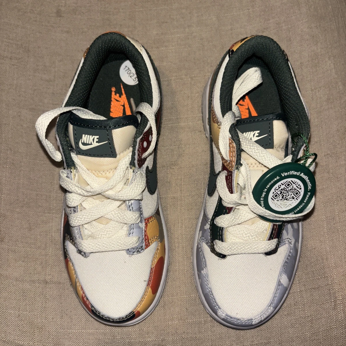 Nike Dunk Low SE Sail Multi Camo DB1909-100 Kid's US 2.5 New