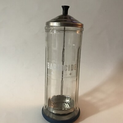Vintage King Research Barbicide Disinfectant Glass Jar W/ Lid &  Strainer