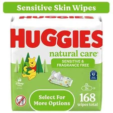 Huggies Natural Care Sensitive Baby Wipes, Unscented, 3 Pack, 168 Total Ct