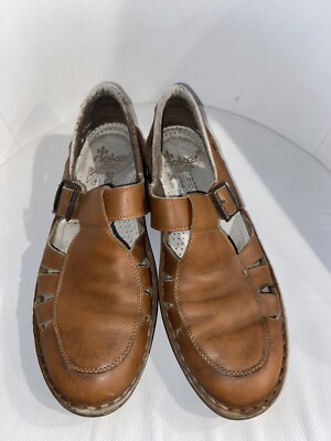 Rieker Antistress Strap Sandals Mens Size 10 1/2 US Amber Brown Leather