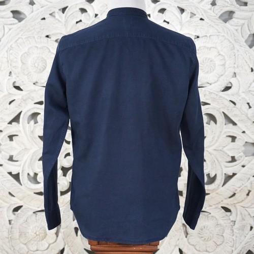 GAP Men’s Small Navy Blue Band Collar Shirt – Linen Cotton Blend, Long Sleeve - Picture 10 of 12