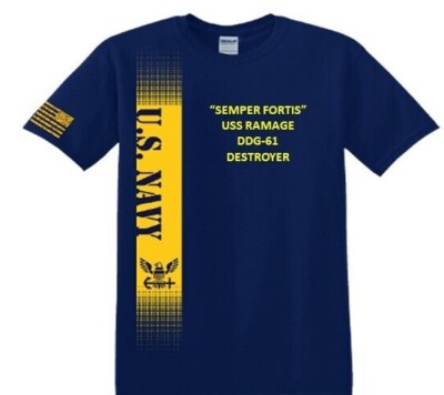 USS RAMAGE  DDG-61*DESTROYER*VINYL&SILK SCREEN*NAVY LICENSED SHIRT