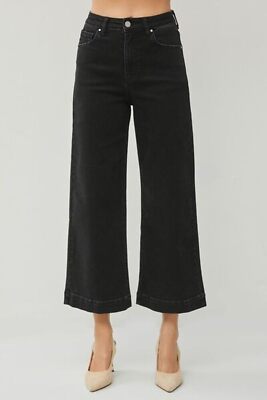 RISEN Full Size High Rise Wide Leg Cropped Jeans Plus Size in Black NWT