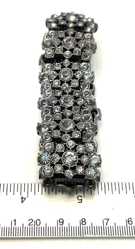 VTG Sparkling Rhinestones Smoky Grey Stretch Bracelet Art Deco Style Runway 7.5" - Picture 10 of 10