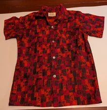 Vintage Hawaiian Shirt Liberty House Boys 1950s 1960s Red Squares