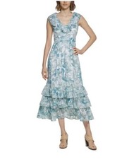 Calvin Klein NWT Green Tiered Floral Lined Maxi Dress $129 Sz 4