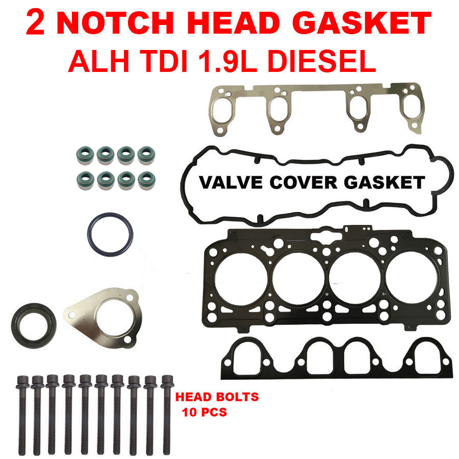 2 NOTCH Engine Cylinder Head Gasket Set w Bolts for VW ALH TDI 1.9L Diesel